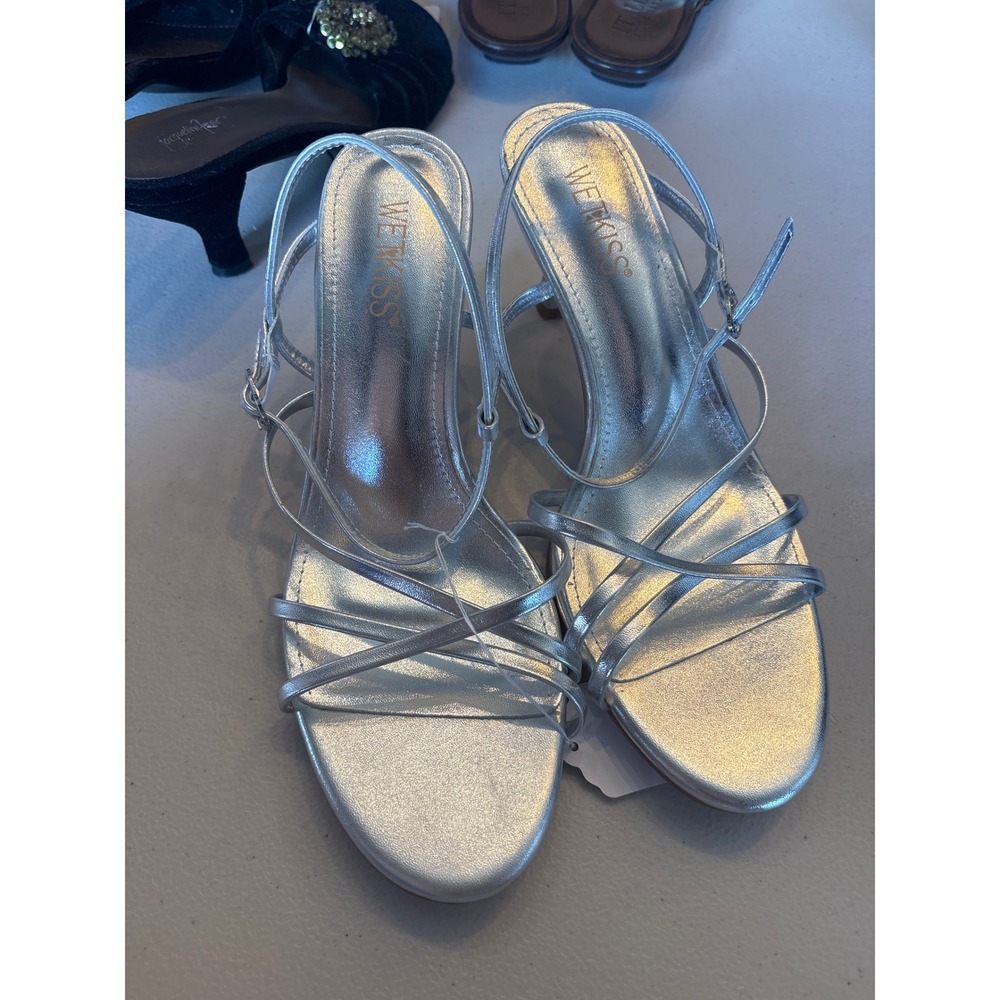 y2k Silver Strappy Sandals Metallic Kitten Heels Wetkiss Evening Wedding Shoes